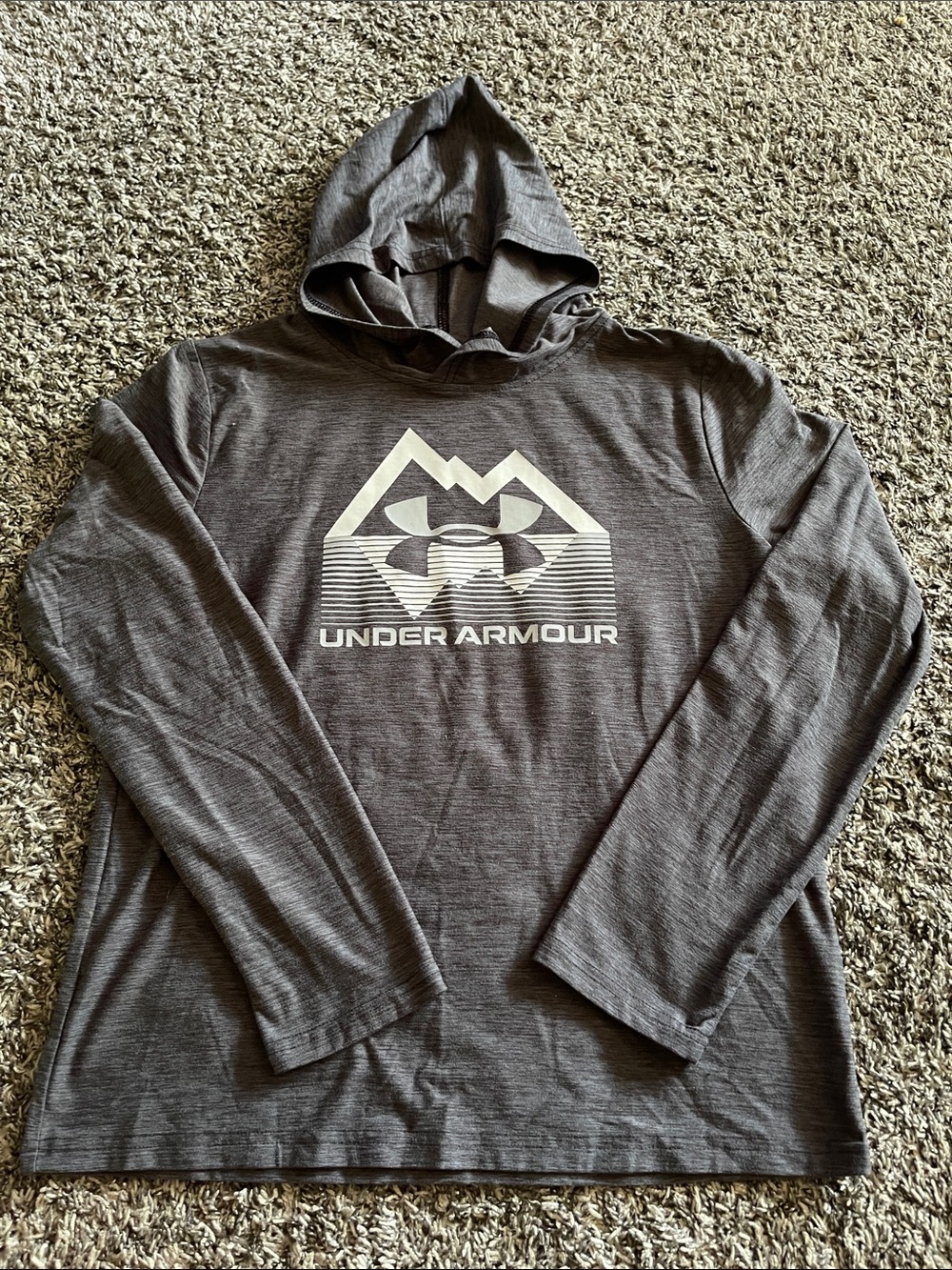 Under Armour Outdoor Stature Logo Hooded Long Sleeve Tee in a gray (YLG)